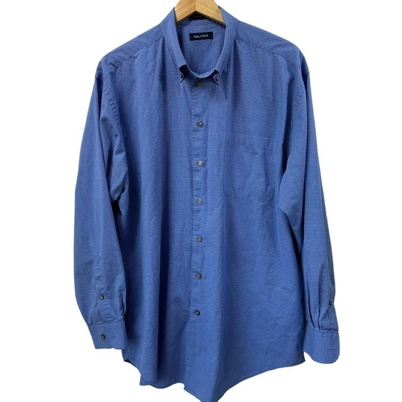 Nautica Blue Check Men's Dress Shirt Button Down, 17, 34/35 - Picture 1 of 6